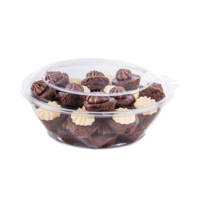 SafeSeal Tamper-Resistant, Tamper-Evident Bowls with Dome Lid, 48 oz, 8.9" Diameter x 3.4" h, Clear, Plastic, 100/Carton