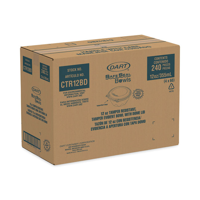 SafeSeal Tamper-Resistant, Tamper-Evident Bowls with Dome Lid, 12 oz, 5.5" Diameter x 2.6" h, Clear, Plastic, 240/Carton