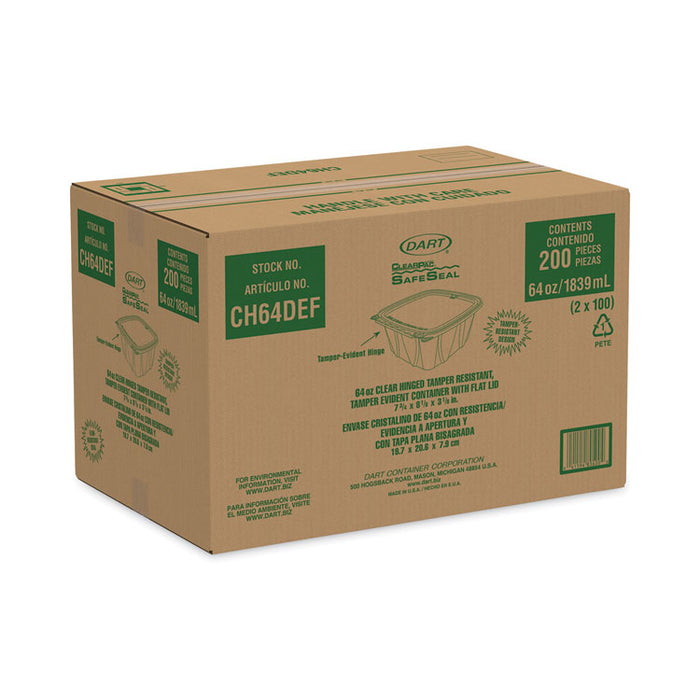 ClearPac SafeSeal Tamper-Resistant/Evident Containers, Flat Lid, 64 oz, Clear, Plastic, 100/Bag, 2 Bags/Carton
