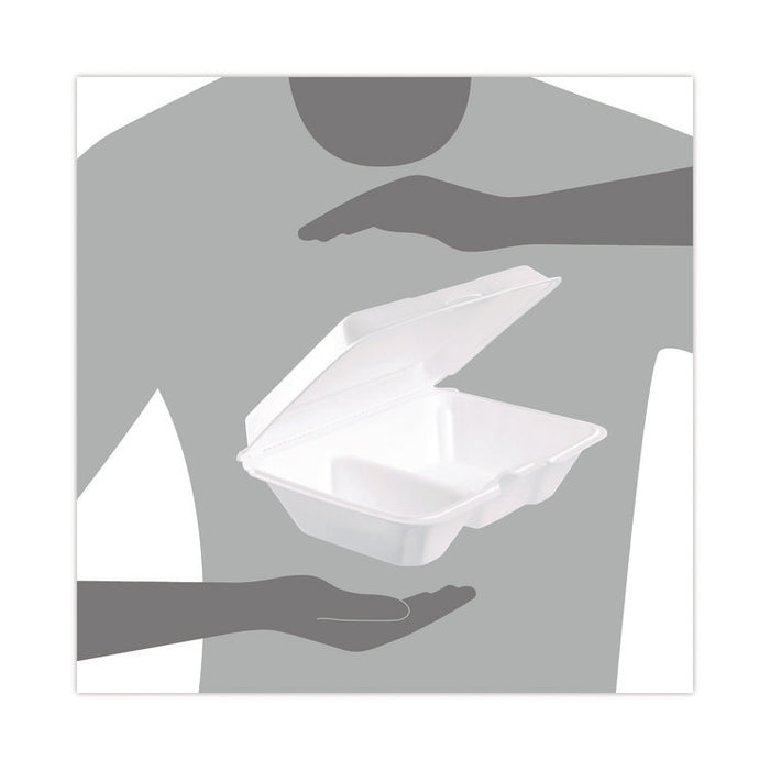 Foam Hinged Lid Containers, 6.4 x 9.33 x 2.9, White, 100/Bags, 2 Bags/Carton