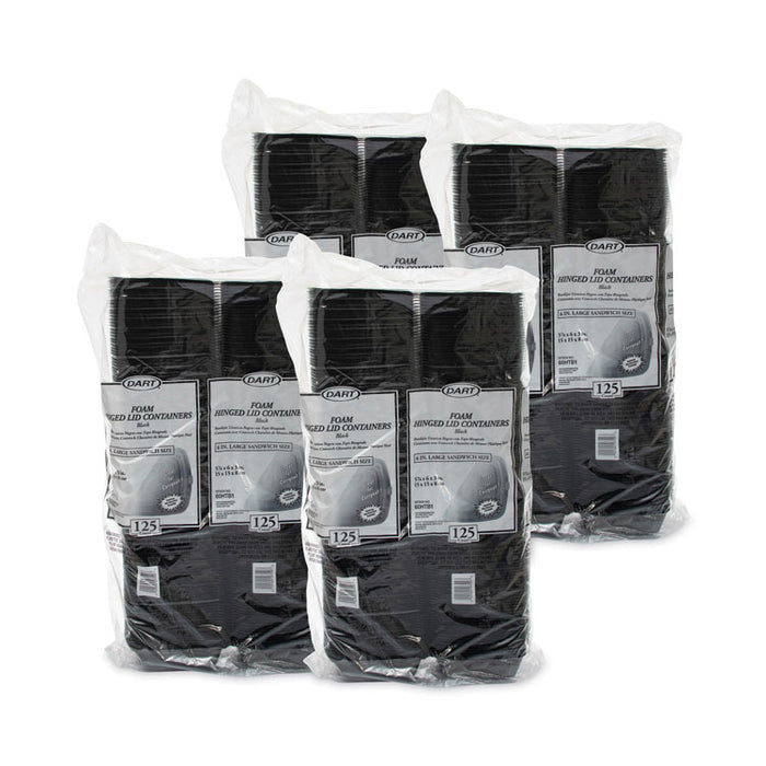 Foam Hinged Lid Containers, Large Sandwich, 6 x 5.9 x 3, Black, 125/Bag, 4 Bags/Carton