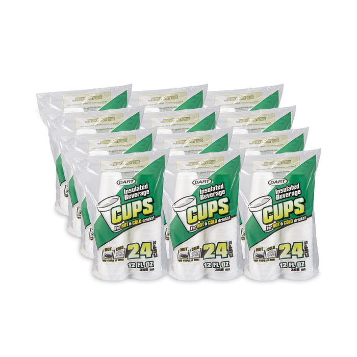 Small Foam Drink Cups, 12 oz, White, 24/Bag, 12 Bags/Carton