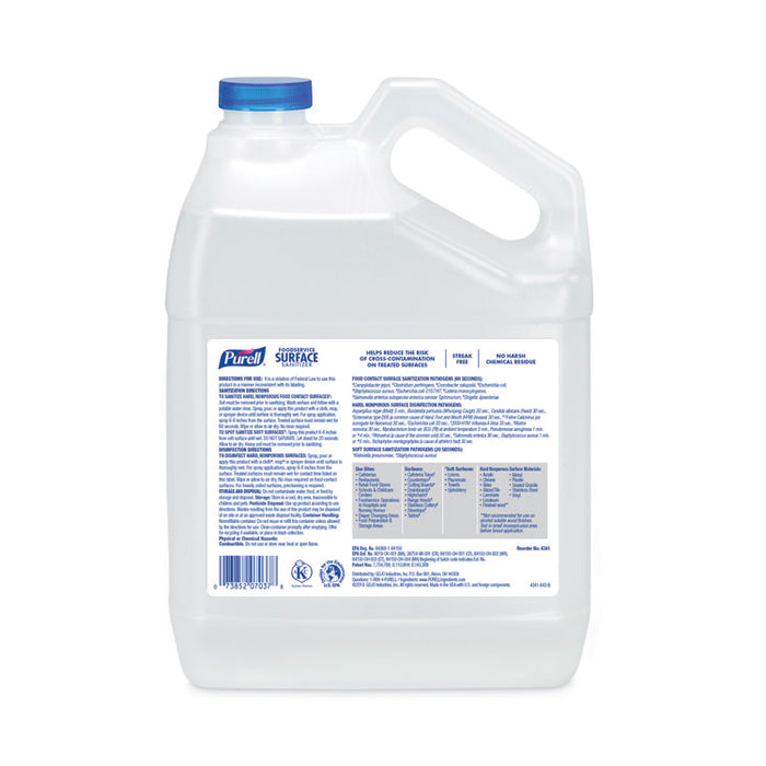 Foodservice Surface Sanitizer, Fragrance-Free, 1 gal Bottle, 4 Bottles/Carton