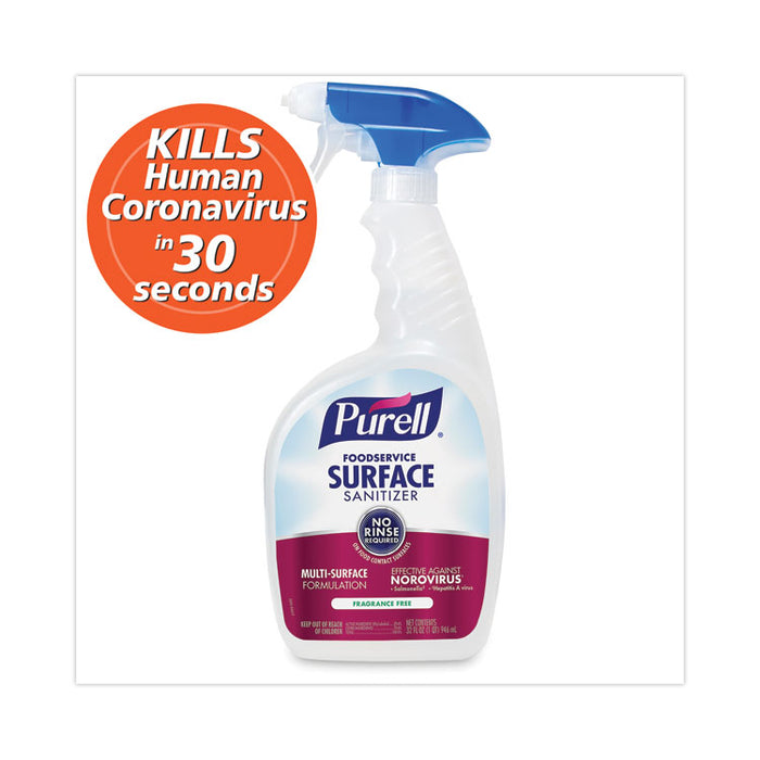 Foodservice Surface Sanitizer, Fragrance-Free, 32 oz Capped Bottle with Spray Trigger Included in Carton, 6/Carton