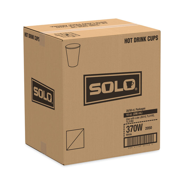 Single-Sided Poly Paper Hot Cups, 10 oz, White, 50/Sleeve, 20 Sleeves/Carton