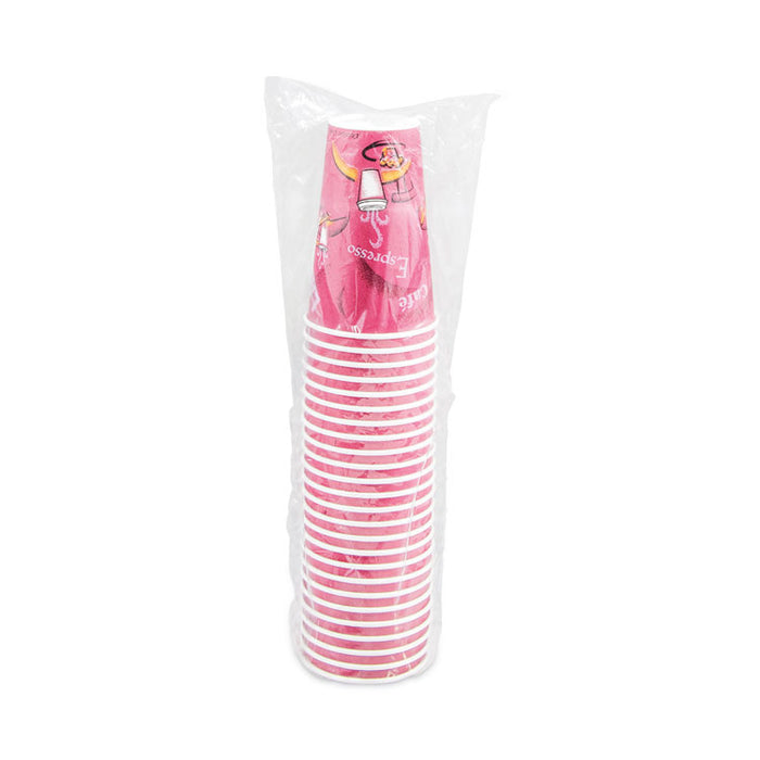 Paper Hot Drink Cups in Bistro Design, 16 oz, Maroon, 300/Carton