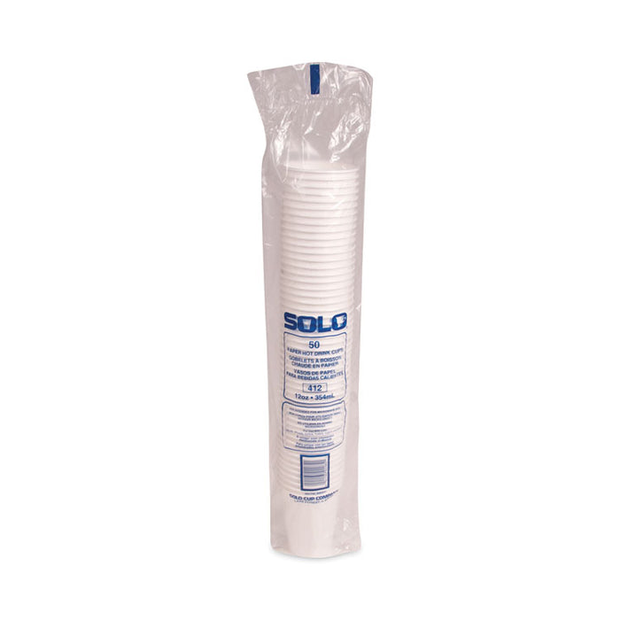 Single-Sided Poly Paper Hot Cups, 12 oz, White, 50/Bag, 20 Bags/Carton