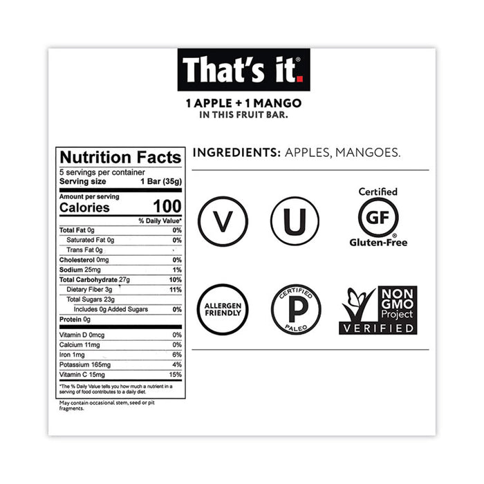 Nutrition Bar, Gluten Free Apple and Mango Fruit, 1.2 oz Bar, 12/Carton