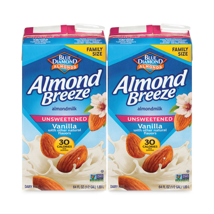 Almond Breeze Almond Milk, Unsweetened Vanilla, 64 oz Carton, 2/Pack
