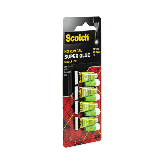 Single Use Super Glue No-Run Gel, 0.02 oz, Dries Clear, 4/Pack
