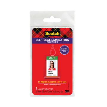Self-Sealing Laminating Pouches, 12.5 mil, 2.81" x 4.5", Gloss Clear, 5/Pack