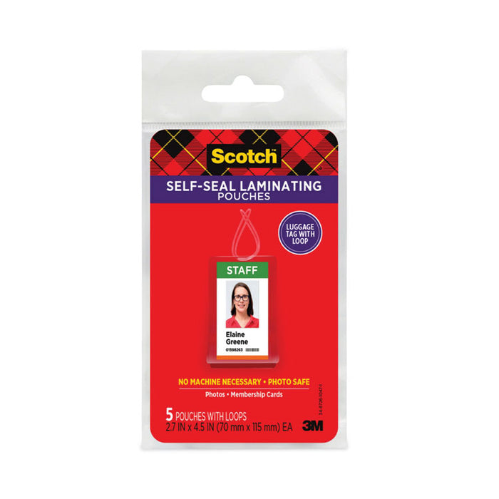 Self-Sealing Laminating Pouches, 12.5 mil, 2.81" x 4.5", Gloss Clear, 5/Pack