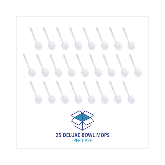 Deluxe Toilet Bowl Mop, 12" Handle, 2" Mop Head, White, 25/Carton