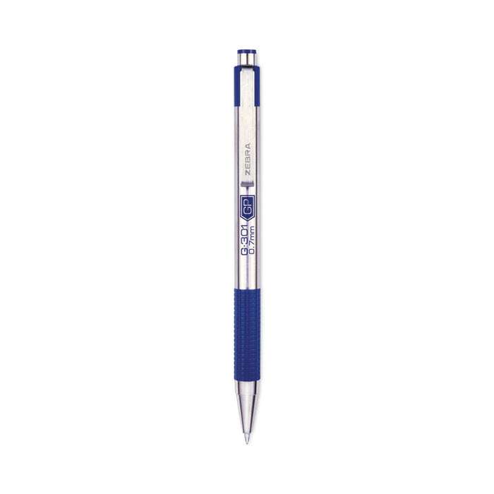 G-301 Gel Pen, Retractable, Medium 0.7 mm, Blue Ink, Stainless Steel/Blue Barrel, 2/Pack