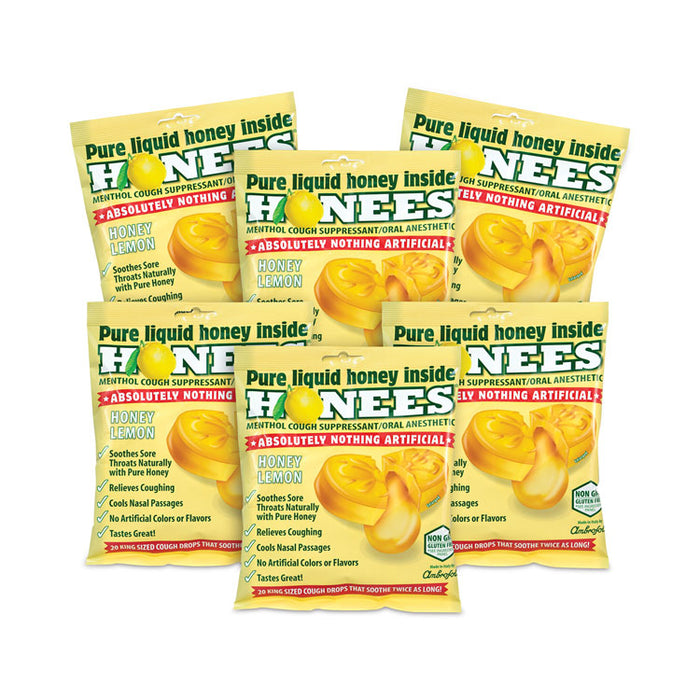 Cough Drops, Honey-Lemon, 20 per Bag, 6 Bags/Pack