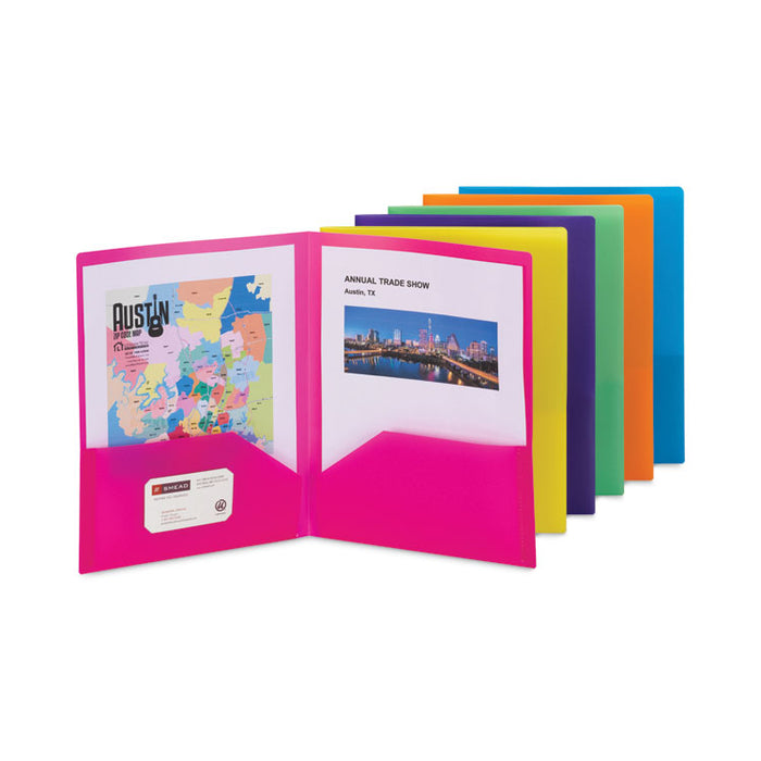 Poly Two-Pocket Folders, Accommodates (100) 11 x 8.5 Sheets, Assorted Colors, 6/Pack