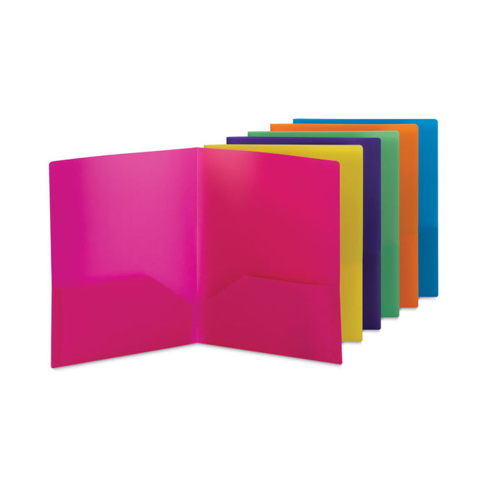 Poly Two-Pocket Folders, Accommodates (100) 11 x 8.5 Sheets, Assorted Colors, 6/Pack