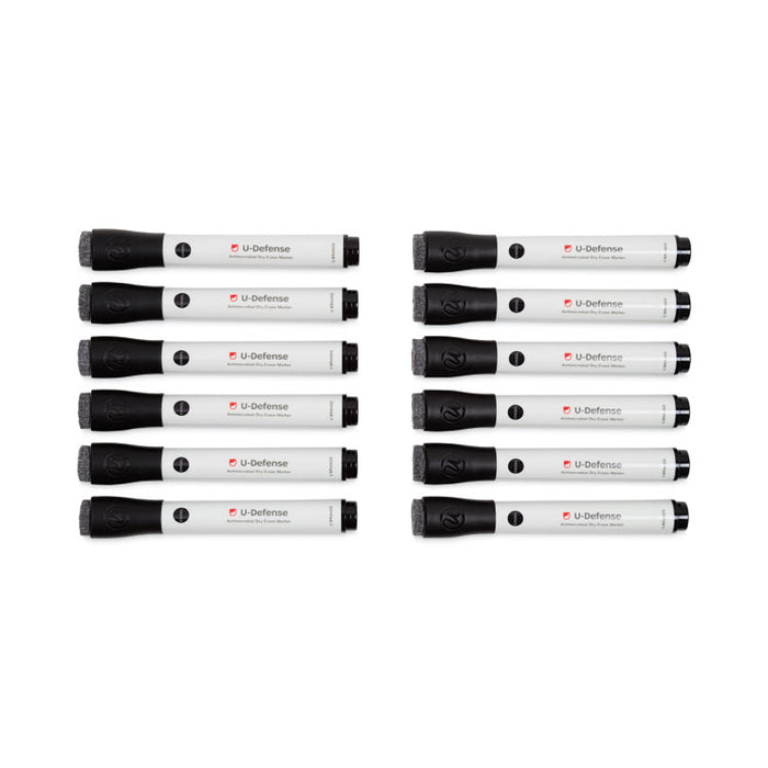 U-Defense Antimicrobial Dry-Erase Markers, Broad Chisel Tip, Black, 12/Pack