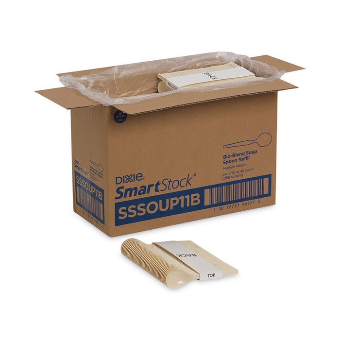 SmartStock Plastic Cutlery Refill, Series-O, Mediumweight Soup Spoon, Beige, 40/Pack, 24 Packs/Carton