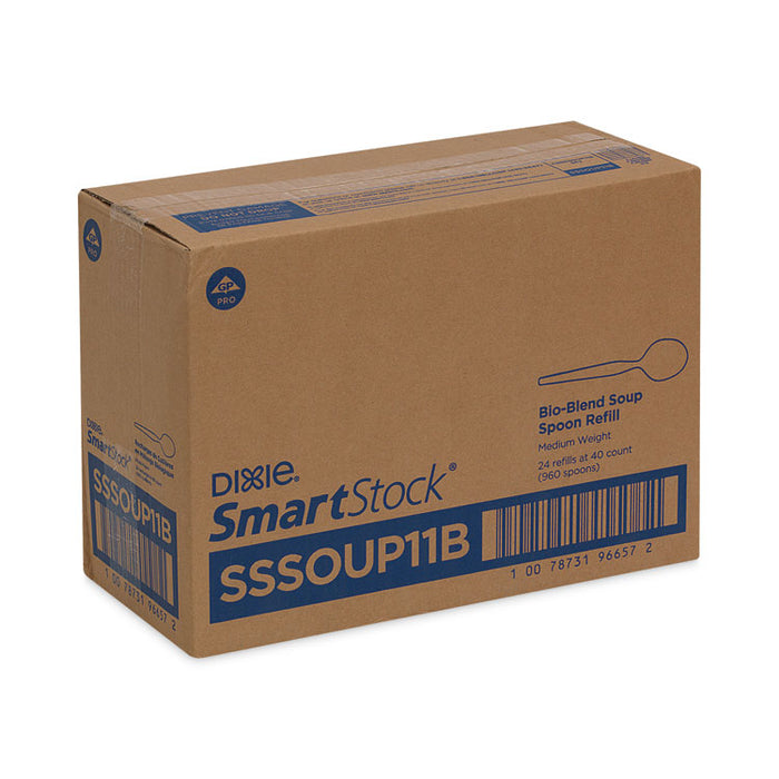 SmartStock Plastic Cutlery Refill, Series-O, Mediumweight Soup Spoon, Beige, 40/Pack, 24 Packs/Carton
