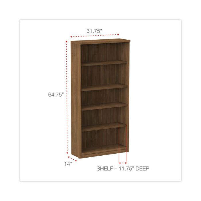 Alera Valencia Series Bookcase, Five-Shelf, 31.75w x 14d x 64.75h, Modern Walnut