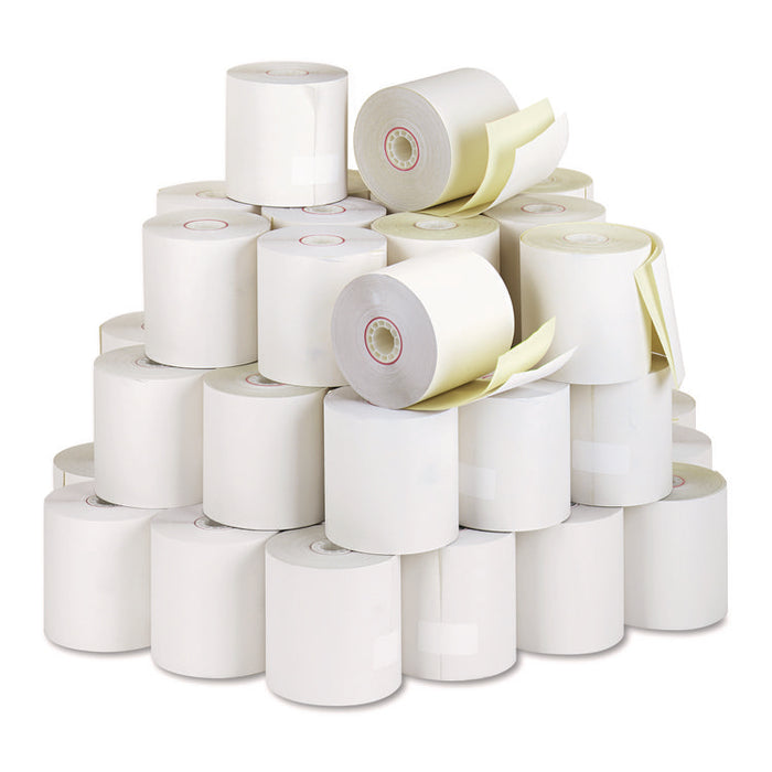 Impact Printing Carbonless Paper Rolls with End of Roll Indicator, 3" x 90 ft, White/Canary, 50/Carton