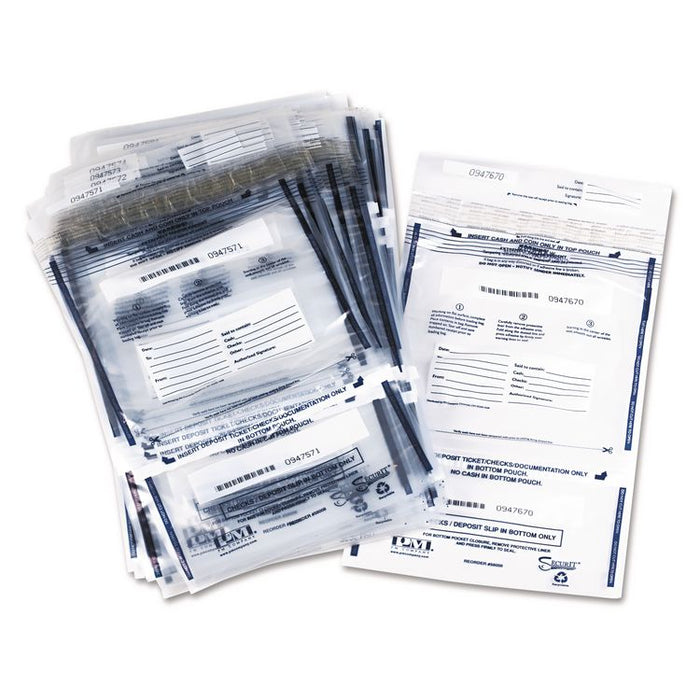 Clear Dual Deposit Bags with Tamper Evident Closure, Plastic, 11" x 15", Clear, 100/Pack