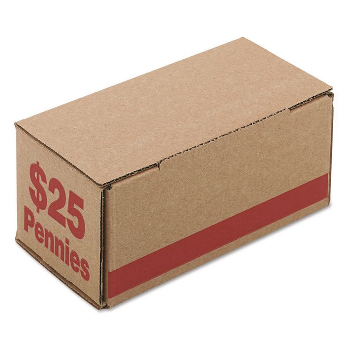Corrugated Coin Storage and Shipping Boxes, Accommodates $25 in Pennies, 8.5" x 4.38" x 3.63", Red/Kraft, 50/Carton