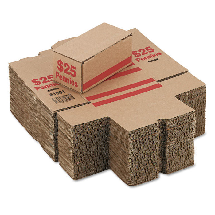 Corrugated Coin Storage and Shipping Boxes, Accommodates $25 in Pennies, 8.5" x 4.38" x 3.63", Red/Kraft, 50/Carton