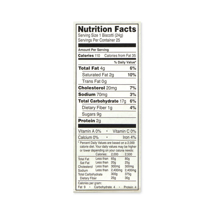 Biscotti, Dark Chocolate Almond, 1 lb 5 oz Tub, 25 Pieces/Tub, 1 Tub/Carton