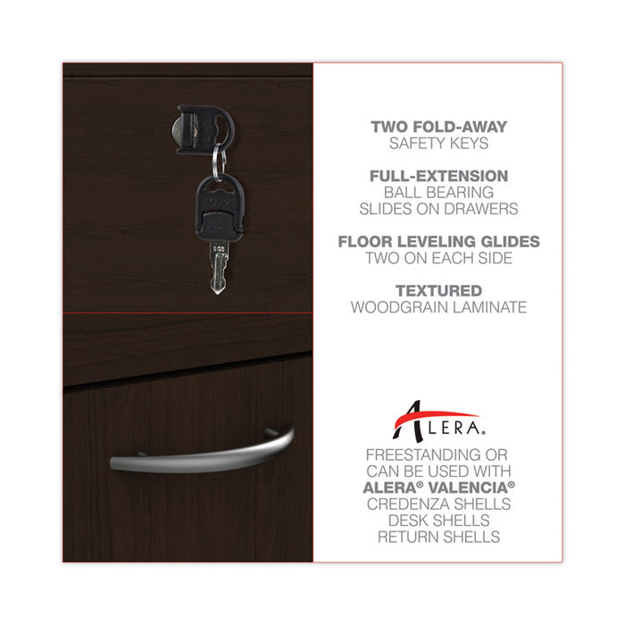 Alera Valencia Series Full Pedestal File, Left/Right, 3-Drawers: Box/Box/File, Legal/Letter, Espresso, 15.63" x 20.5" x 28.5"