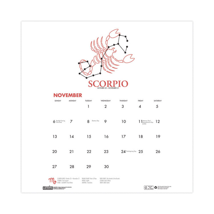 Recycled Academic Zodiac Wall Calendar, 11 x 14, Multicolor Sheets, 12-Month (Aug to July): 2025 to 2026
