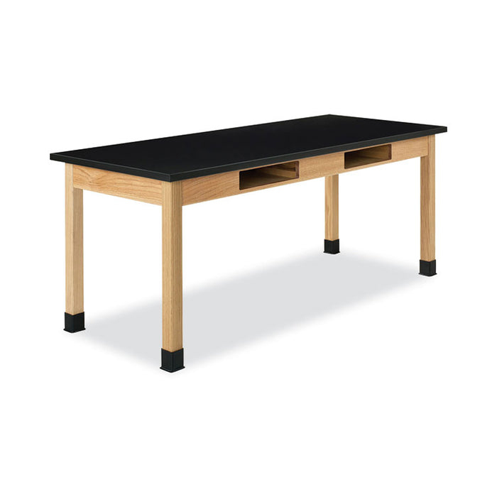 Classroom Book Compartment Science Table, 72w x 30d x 30h, Black ChemGuard High Pressure Laminate (HPL) Top, Oak Base