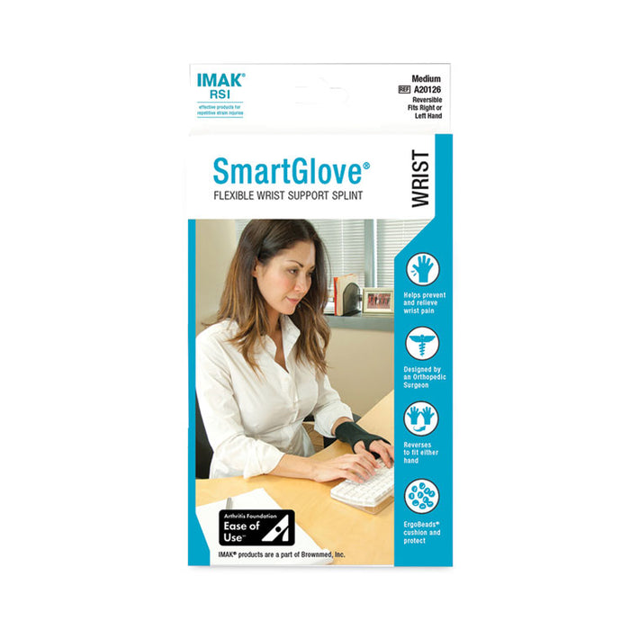 SmartGlove Flexible Wrist Support Splint, Medium, Fits Hands Up to 3.75" Wide, Black