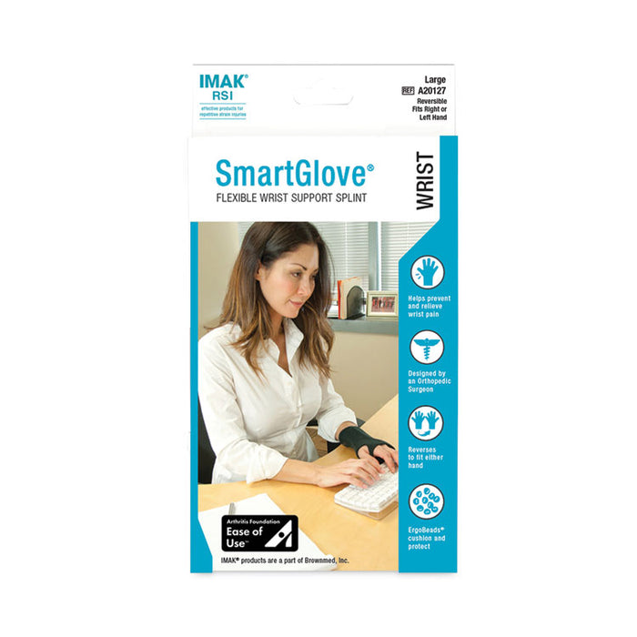 SmartGlove Flexible Wrist Support Splint, Large, Fits Hands Up to 4.25" Wide, Black