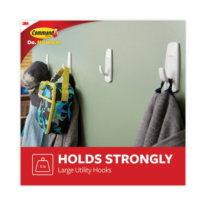 Large Utility Hooks, Plastic, White, Supports 5 lb, 14/Pack