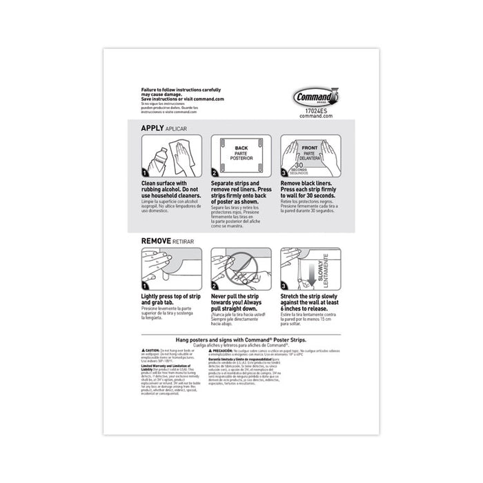 Poster Strip Pairs, Holds Up to 1 lb, 0.63" x 1.75", White, 4 Pairs/Pack, 100 Packs/Carton