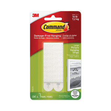 Damage-Free Hanging Picture Hanging Strip Pairs, Holds Up to 4 lb, Large: 0.75" x 3.65", White, 4/Pack