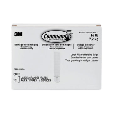 Damage-Free Hanging Picture Hanging Strip Pairs, Holds Up to 3.75 lb, Large: 0.75" x 3.65", White, 120/Pack
