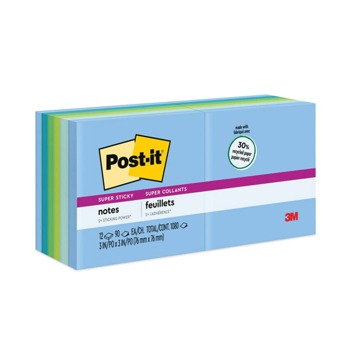 Recycled Notes in Oasis Collection Colors, 3 x 3, 90 Sheets/Pad, 12 Pads/Pack