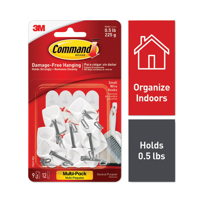 Small Toggle-Wire Hooks, Metal Wire, Silver, Supports 0.5 lb, 9/Pack