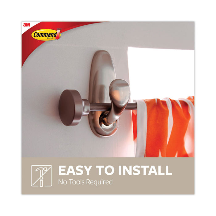 Adhesive Mount Metal Hook, Large, Brushed Nickel Finish, 5 lb Capacity, 1 Hook and 2 Strips/Pack