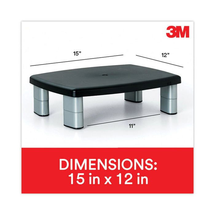 Adjustable Height Monitor Stand, 15" x 12" x 2.63" to 5.78", Black/Silver, Supports up to 80 lbs