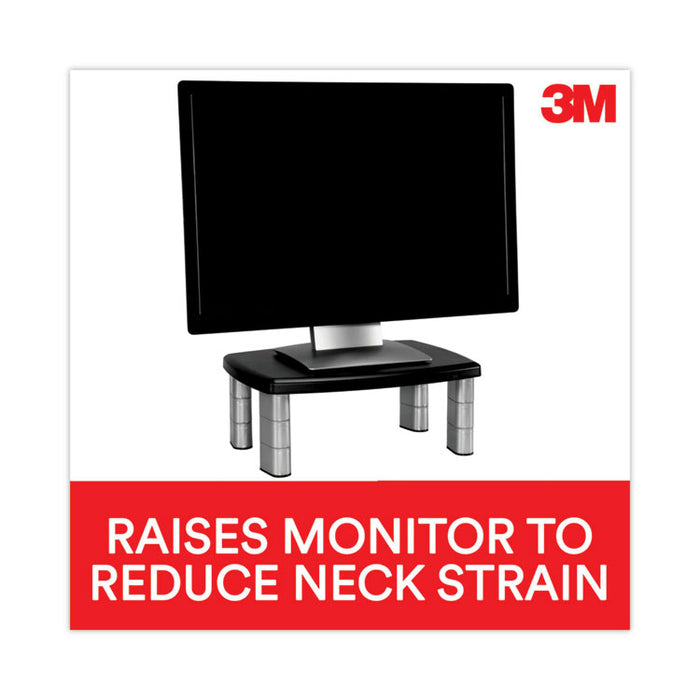 Adjustable Height Monitor Stand, 15" x 12" x 2.63" to 5.78", Black/Silver, Supports up to 80 lbs