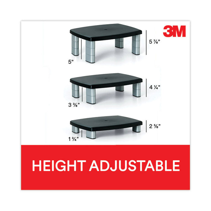 Adjustable Height Monitor Stand, 15" x 12" x 2.63" to 5.78", Black/Silver, Supports up to 80 lbs