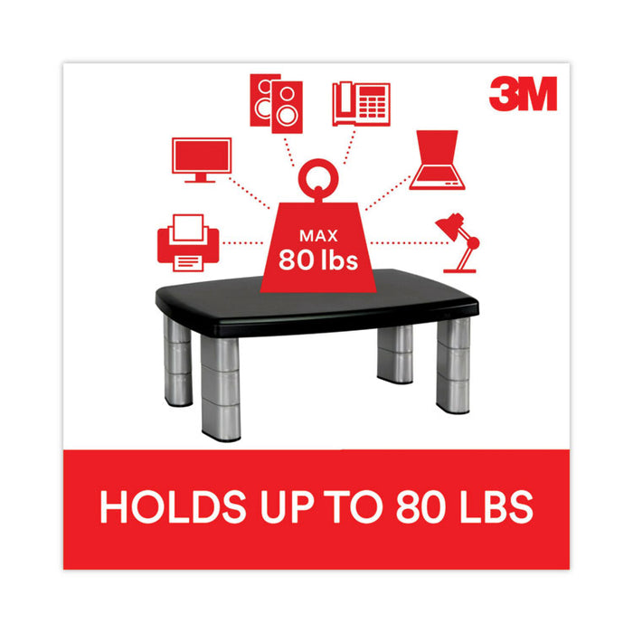 Adjustable Height Monitor Stand, 15" x 12" x 2.63" to 5.78", Black/Silver, Supports up to 80 lbs