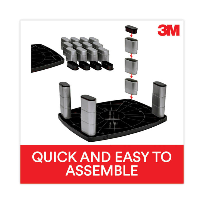 Adjustable Height Monitor Stand, 15" x 12" x 2.63" to 5.78", Black/Silver, Supports up to 80 lbs