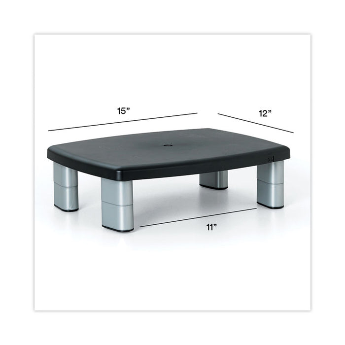 Adjustable Height Monitor Stand, 15" x 12" x 2.63" to 5.78", Black/Silver, Supports up to 80 lbs