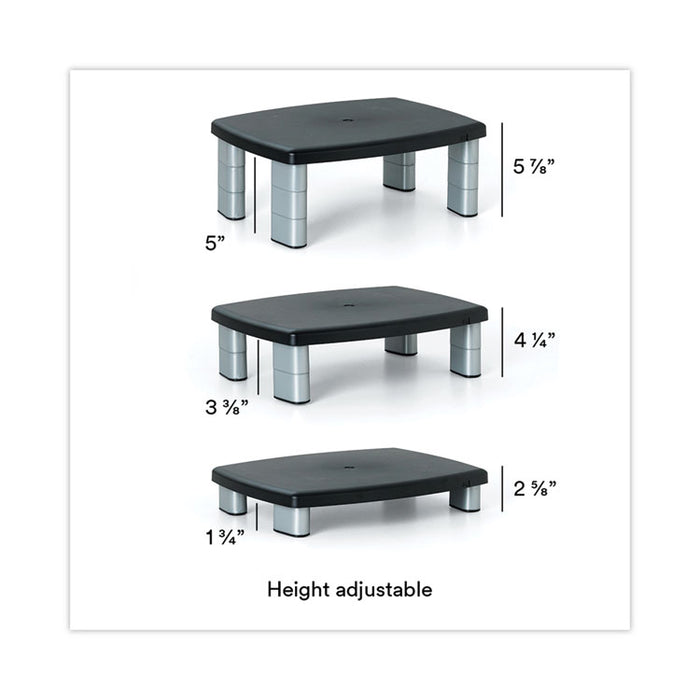 Adjustable Height Monitor Stand, 15" x 12" x 2.63" to 5.78", Black/Silver, Supports up to 80 lbs