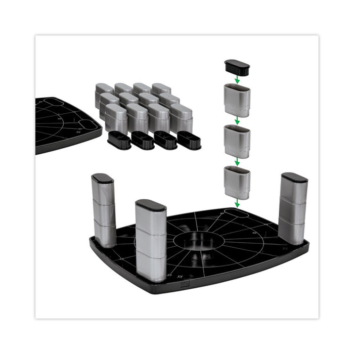 Adjustable Height Monitor Stand, 15" x 12" x 2.63" to 5.78", Black/Silver, Supports up to 80 lbs